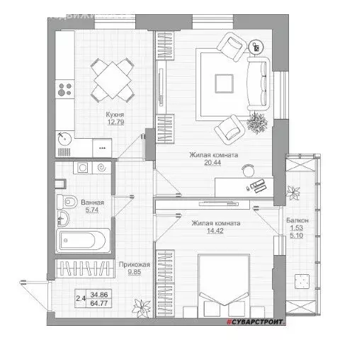 2-комнатная квартира: Казань, улица Ярышлар, 6 (61 м) - Фото 0