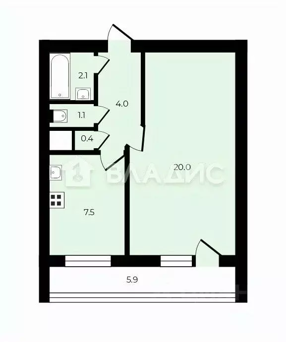 1-к кв. Санкт-Петербург ул. Евдокима Огнева, 20 (35.1 м) - Фото 1