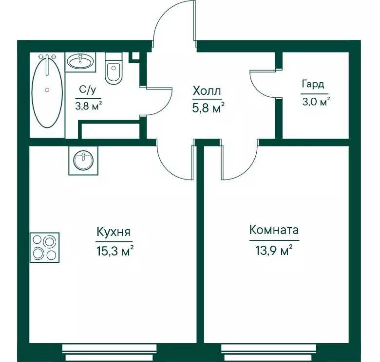 1-комнатная квартира: Самара, жилой комплекс Грин Ривер (41.81 м) - Фото 1