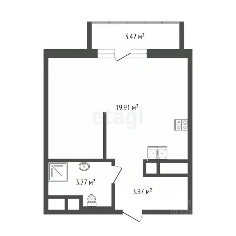 Студия Тюменская область, Тюмень ул. Краснооктябрьская, 16 (27.2 м) - Фото 0