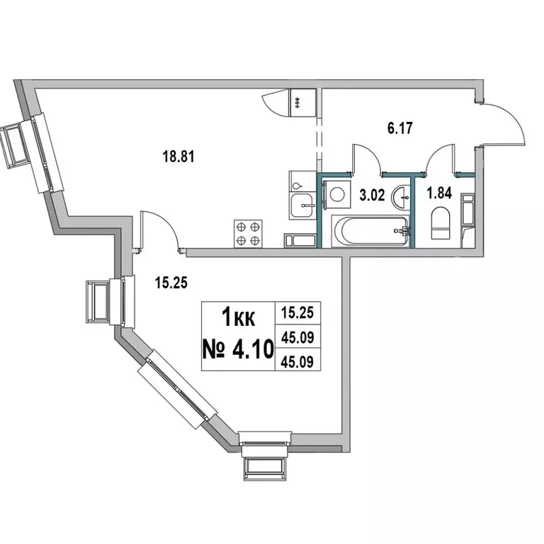 1-к кв. Ленинградская область, Выборг ул. 2-я Южная, 4 (45.09 м) - Фото 1