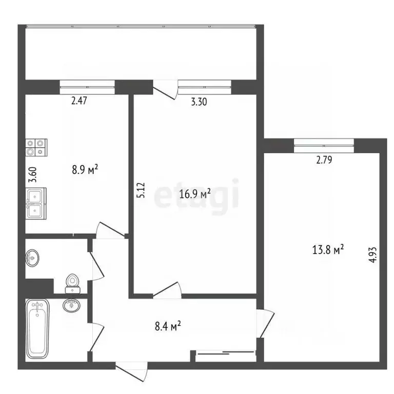 2-к кв. Пермский край, Пермь ул. Генерала Панфилова, 2 (52.9 м) - Фото 2