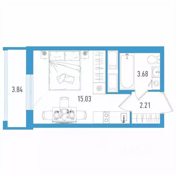 Студия Санкт-Петербург дор. Муринская, 67 (22.07 м) - Фото 0