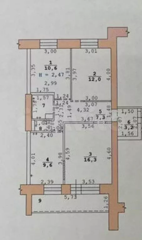 3-к. квартира, 62,4 м, 6/9 эт. - Фото 0