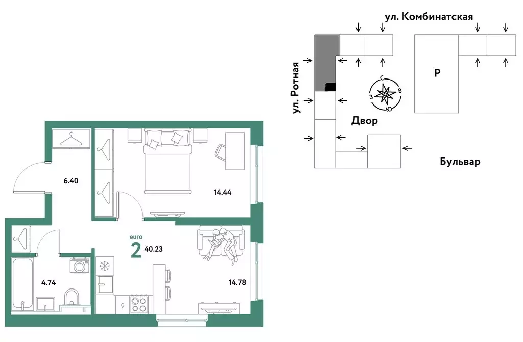 2-комнатная квартира: Екатеринбург, Ленинский район (40.23 м) - Фото 0