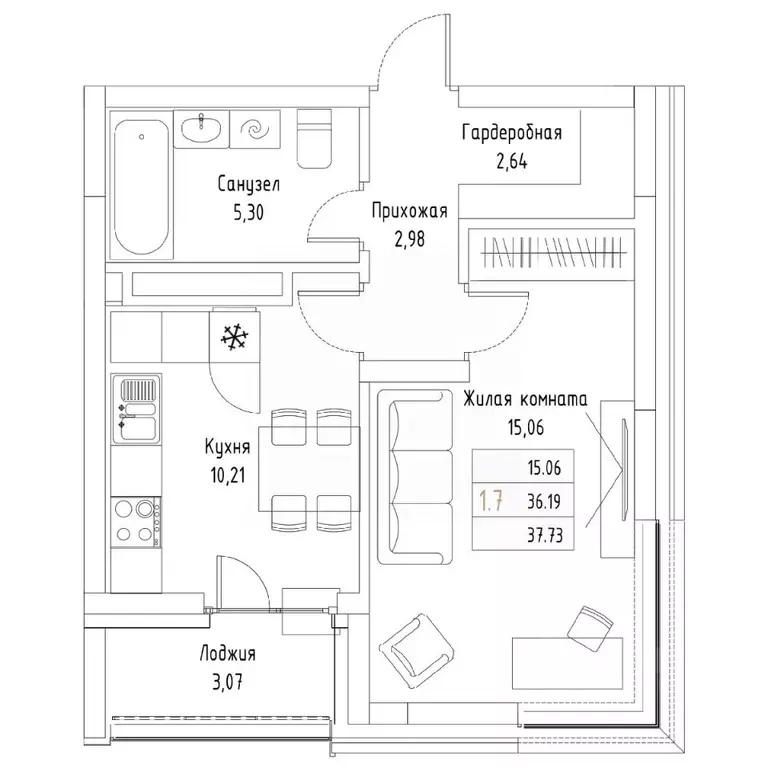 1-к кв. Татарстан, Казань Алтын Яр жилой комплекс (37.73 м) - Фото 1