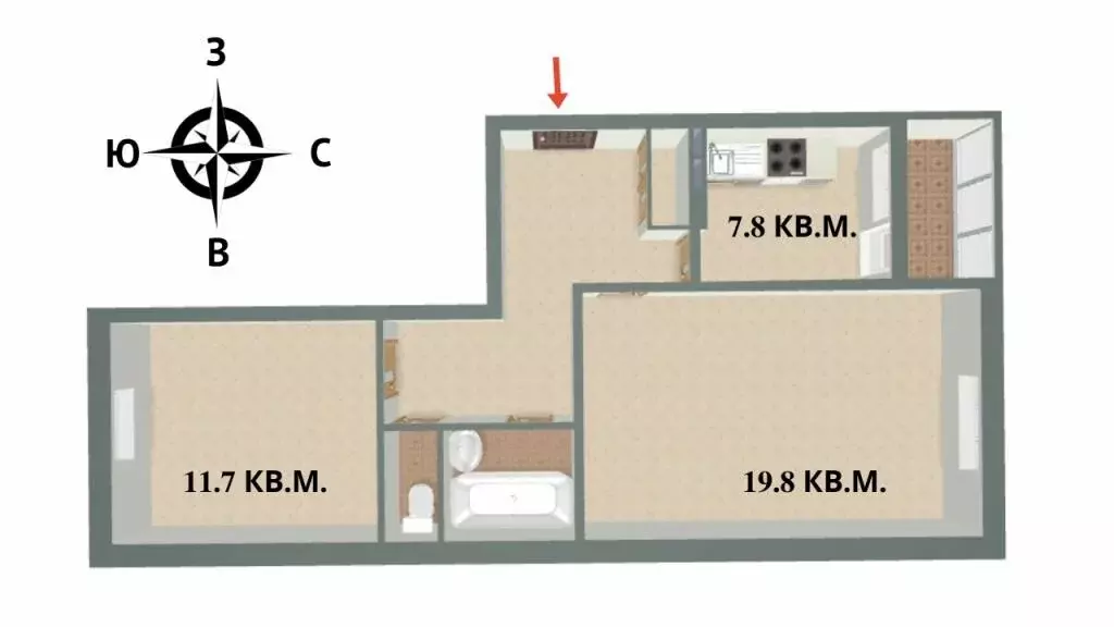 2-комнатная квартира: Конаково, улица Строителей, 8 (57.6 м) - Фото 0