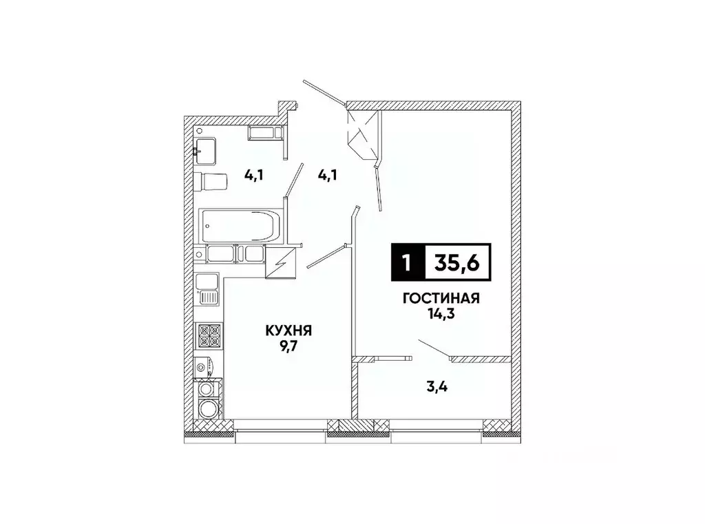 1-к кв. Ставропольский край, Ставрополь ул. Андрея Голуба, 12к8 (35.6 ... - Фото 1