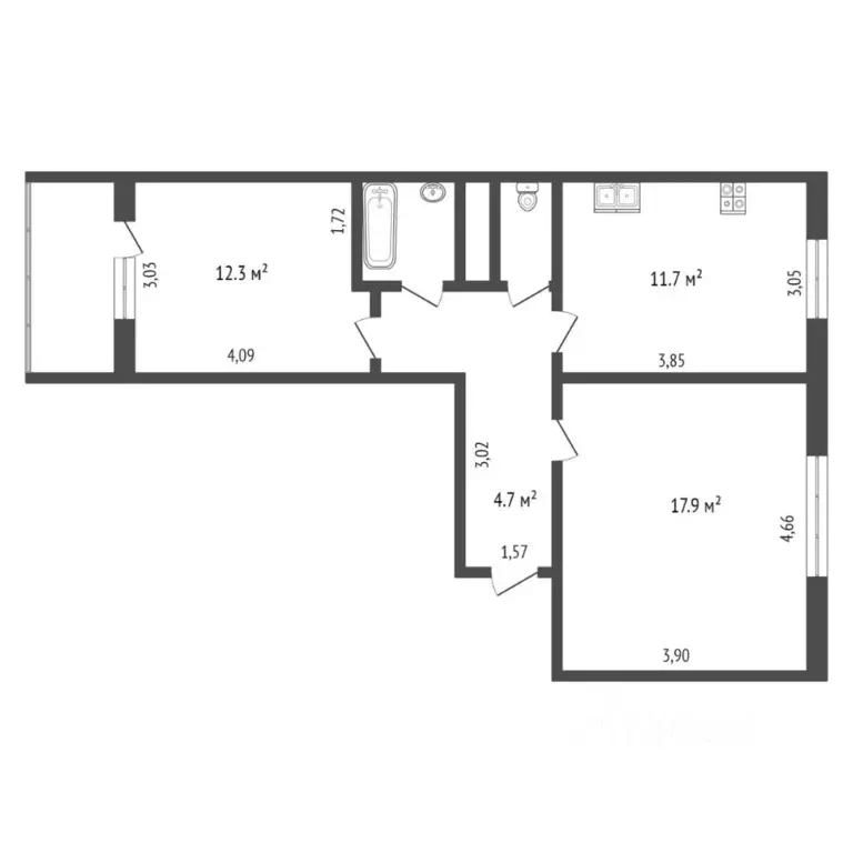 2-к кв. Тюменская область, Тюмень ул. Николая Ростовцева, 10 (55.0 м) - Фото 2