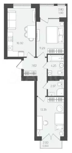 2-к. квартира, 58,3 м, 4/5 эт. - Фото 1