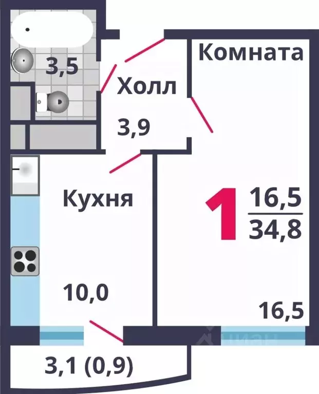 1-к кв. Московская область, Лобня ул. Колычева, 7 (34.8 м) - Фото 0