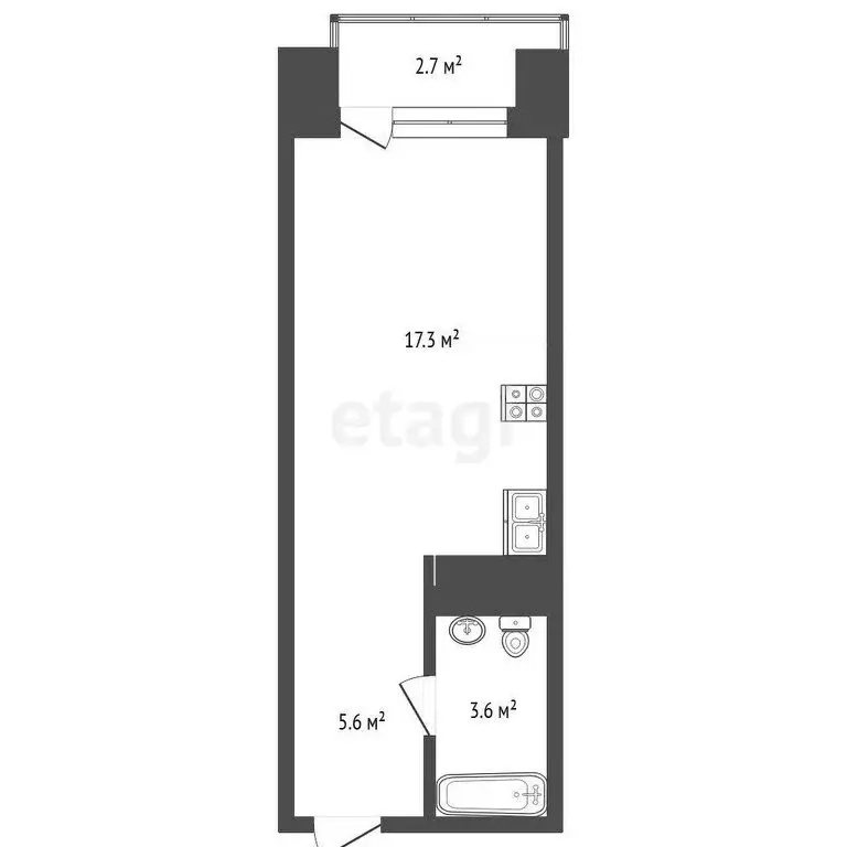 Квартира-студия: Тюмень, улица Судостроителей, 48 (26.6 м) - Фото 1