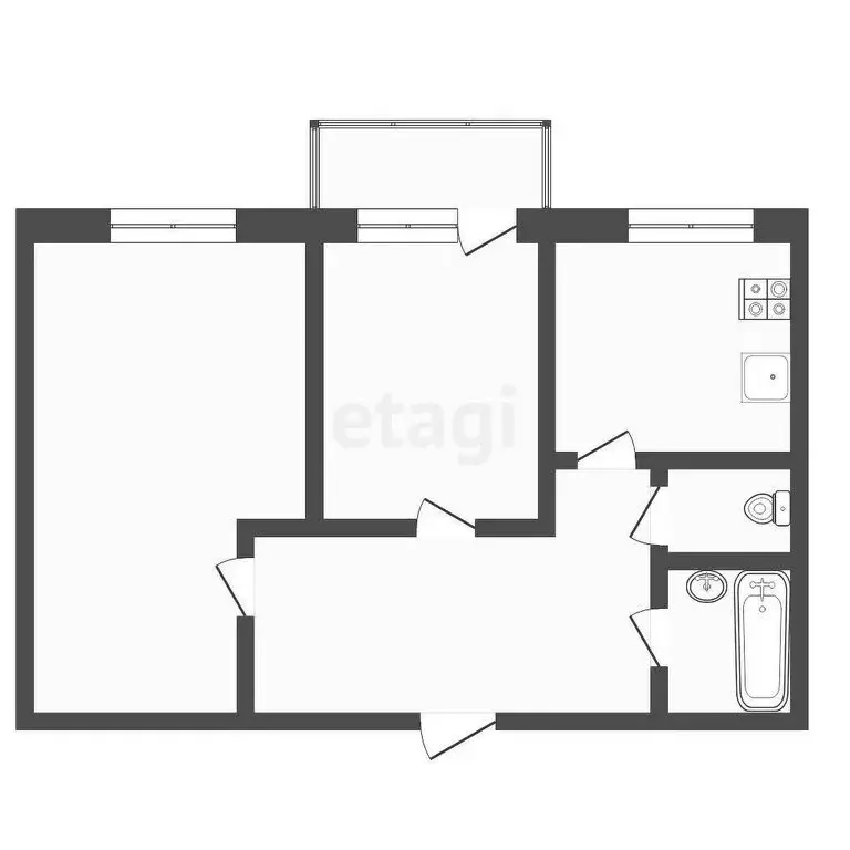 2-комнатная квартира: Тугулым, Молодёжная улица, 15 (47.2 м) - Фото 1