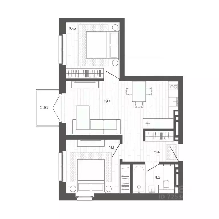 3-к кв. Алтайский край, Барнаул тракт Змеиногорский, 35Бк3 (53.67 м) - Фото 0