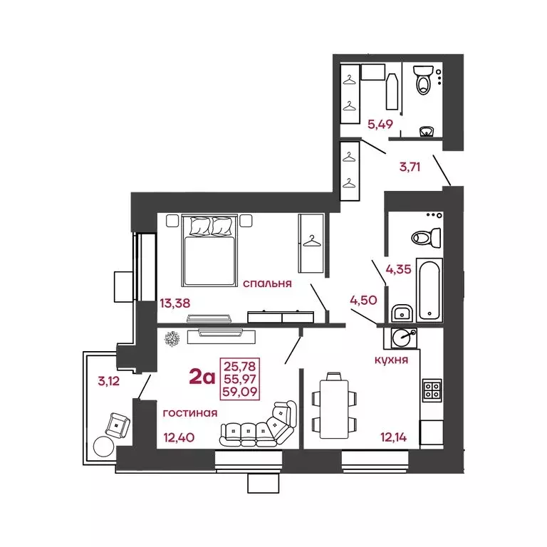 2-комнатная квартира: Пенза, Ударная улица, 9 (59.09 м) - Фото 0