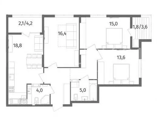 3-комнатная квартира: Калининград, улица Маршала Борзова, 109 (90.7 м) - Фото 1