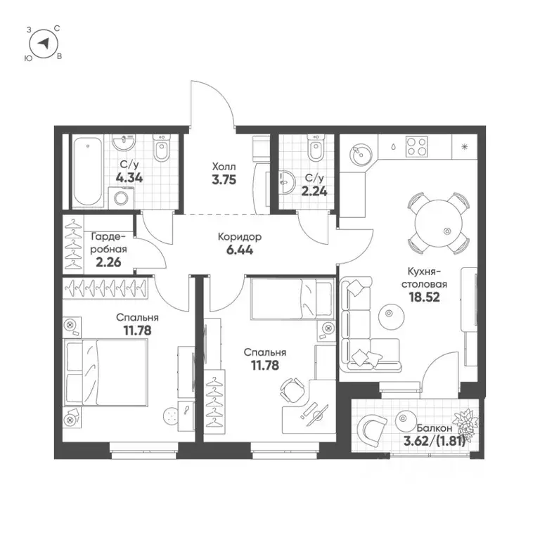 2-к кв. Свердловская область, Екатеринбург Солнечный жилрайон,  (62.9 ... - Фото 1