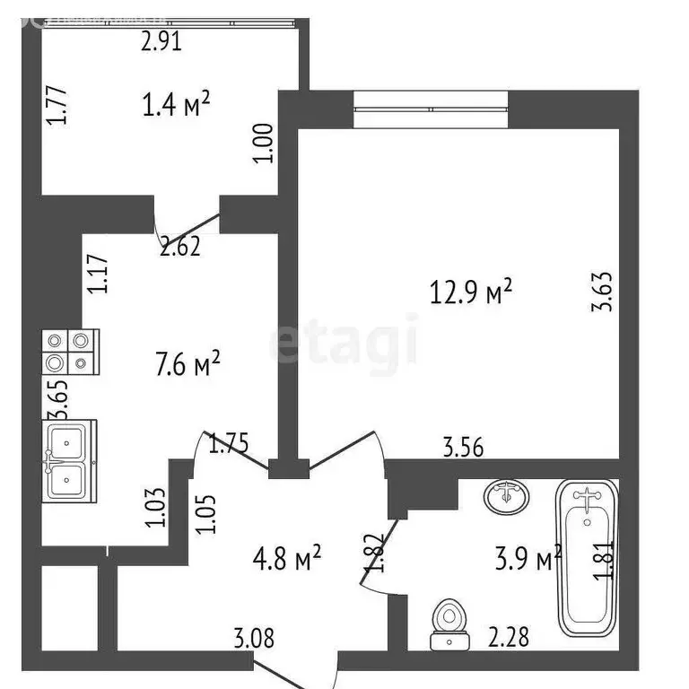 1-комнатная квартира: Калининград, бульвар Любови Шевцовой, 51 (29.2 ... - Фото 0