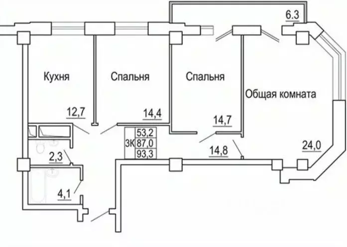 3-к кв. Тверская область, Тверь Московская ул., 63 (87.9 м) - Фото 1