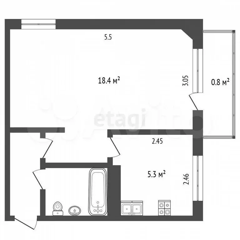 1-к. квартира, 29,4 м, 5/5 эт. - Фото 0
