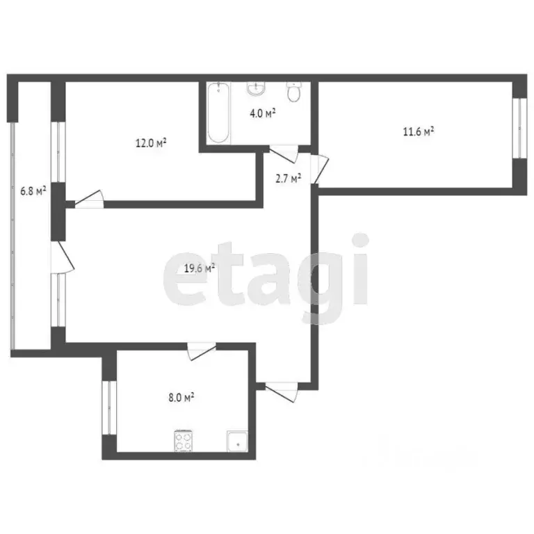 3-к кв. Тюменская область, Тюмень ул. Ватутина, 2 (60.0 м) - Фото 2