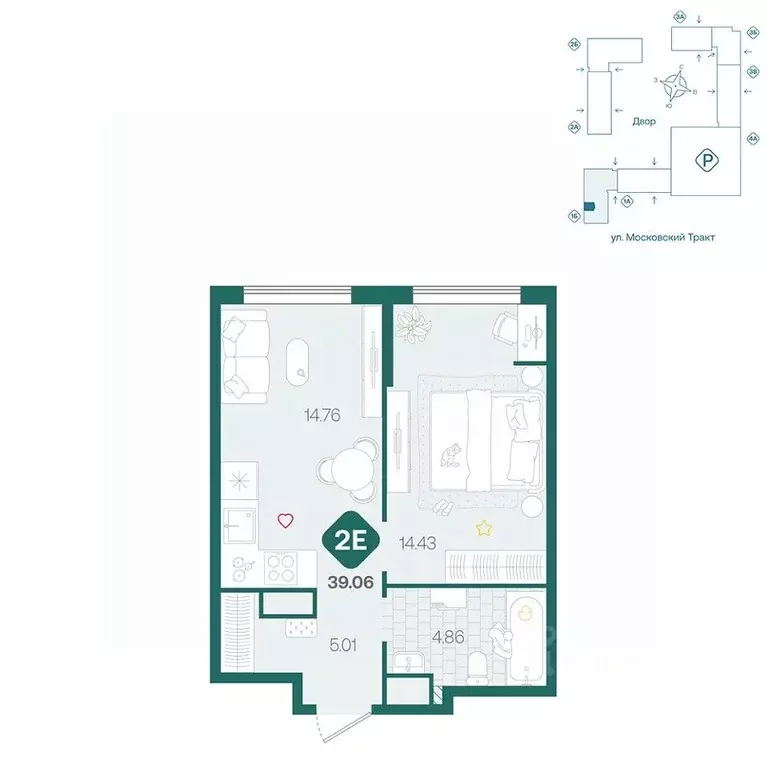 1-к кв. Тюменская область, Тюмень Сибирский жилой комплекс (39.06 м) - Фото 1
