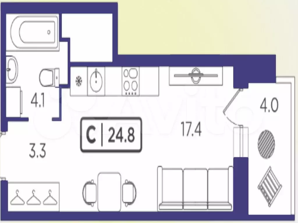 квартира-студия, 24,4 м, 23/24 эт. - Фото 0