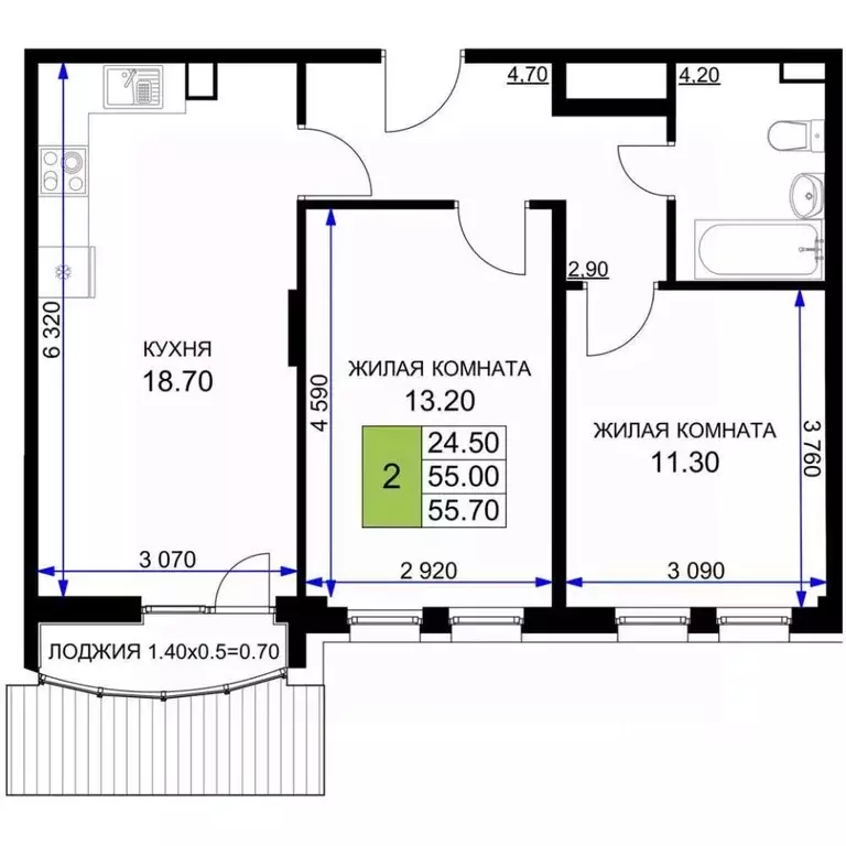 2-к кв. Краснодарский край, Анапа проезд Межсанаторный, 41 (55.6 м) - Фото 1