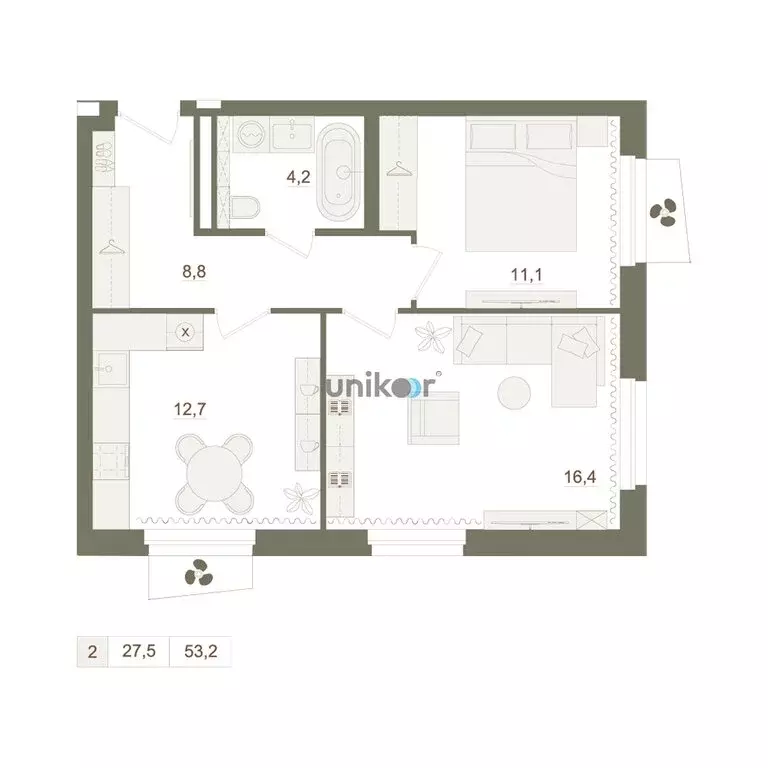 2-комнатная квартира: Уфа, улица Воинов-Интернационалистов, 5 (53.2 м) - Фото 0