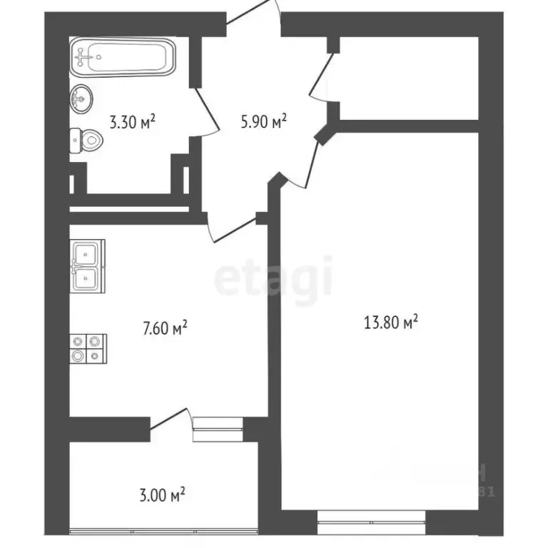 1-к кв. Ростовская область, Ростов-на-Дону ул. Берберовская, 24 (31.0 ... - Фото 2