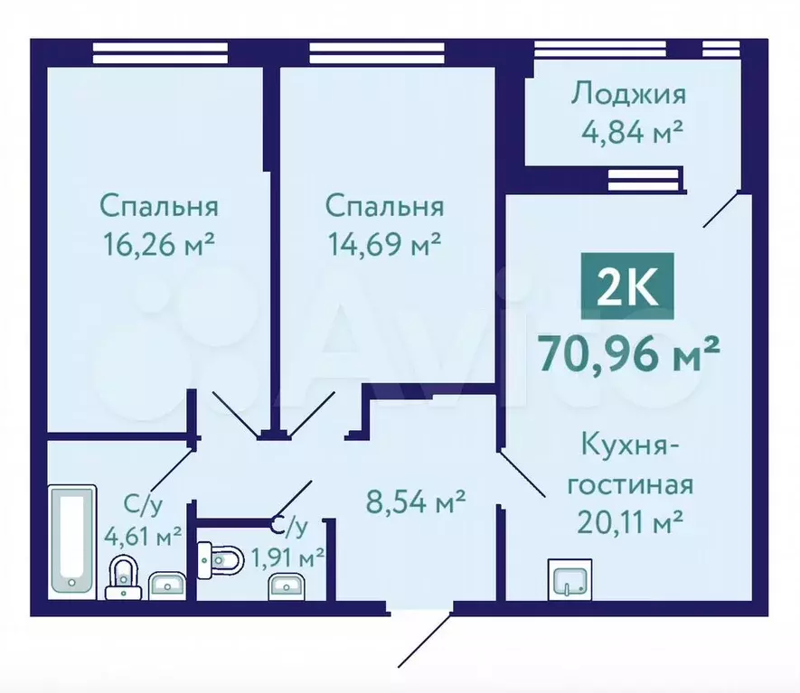 2-к. квартира, 71 м, 2/10 эт. - Фото 1