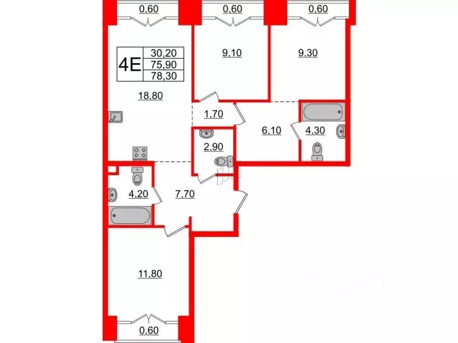 3-к кв. Санкт-Петербург наб. Обводного Канала, 169 (78.0 м) - Фото 1