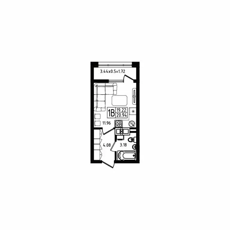 Квартира-студия: Майкоп, улица К.А. Васильева, 1к3 (20.94 м) - Фото 1