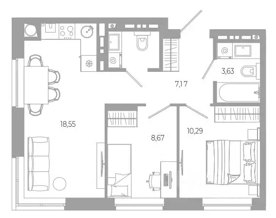 2-к кв. Астраханская область, Астрахань Разум жилой комплекс (50.94 м) - Фото 1