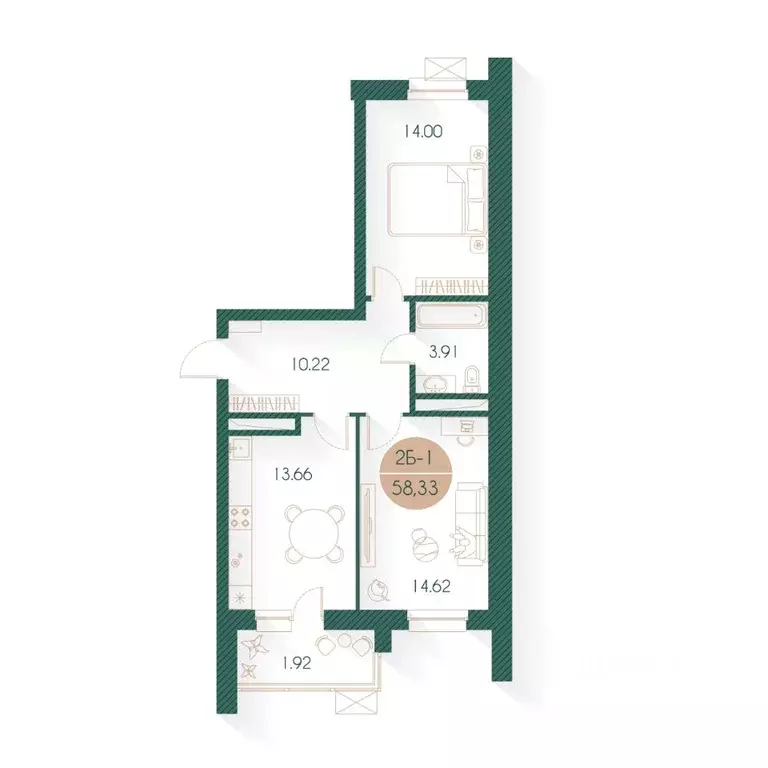 2-к кв. Татарстан, Казань ул. Родины, 20 (58.0 м) - Фото 1