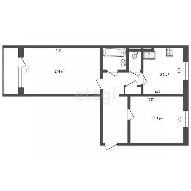 2-к кв. Ямало-Ненецкий АО, Ноябрьск ул. 40 лет Победы, 7А (51.0 м) - Фото 2