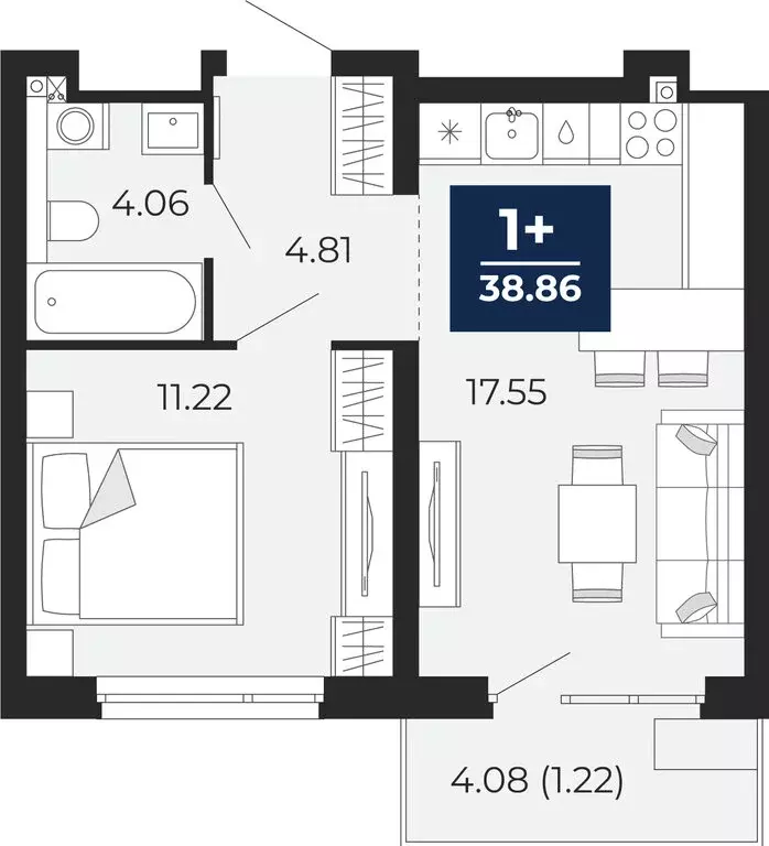 1-комнатная квартира: Тюмень, Арктическая улица, 16 (40.5 м) - Фото 0