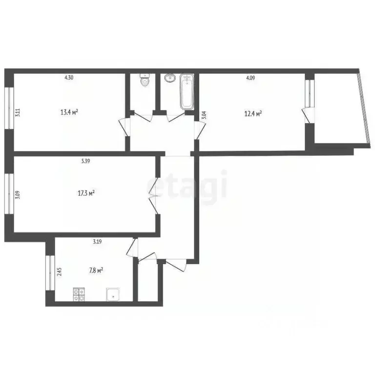 3-к кв. Тюменская область, Тюмень ул. Энергетиков, 51 (67.0 м) - Фото 1