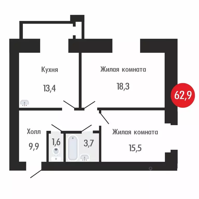 2-к кв. Амурская область, Благовещенск Железнодорожная ул., 4/3 (62.4 ... - Фото 0