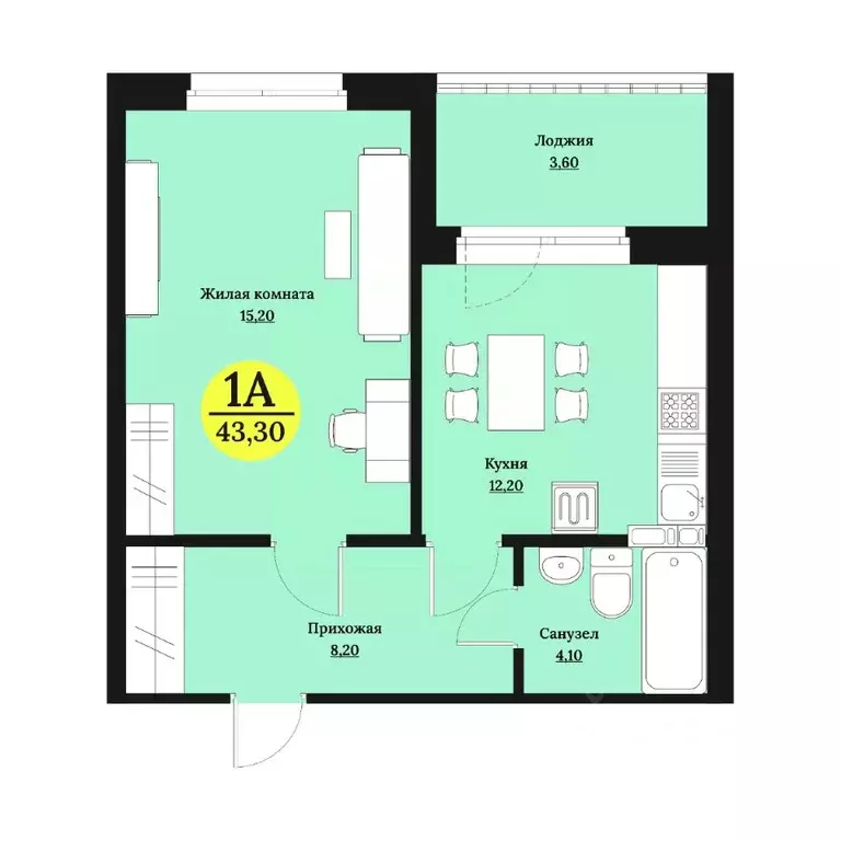 1-к кв. Ставропольский край, Ставрополь Лесная ул., 204 (43.3 м) - Фото 1