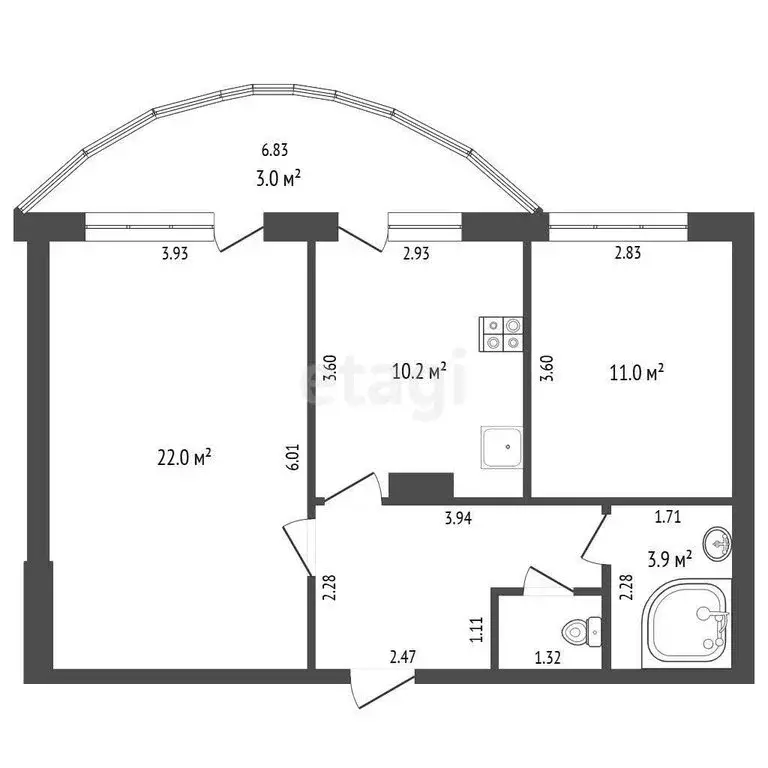 2-комнатная квартира: Стерлитамак, улица Артёма, 68 (62 м) - Фото 0