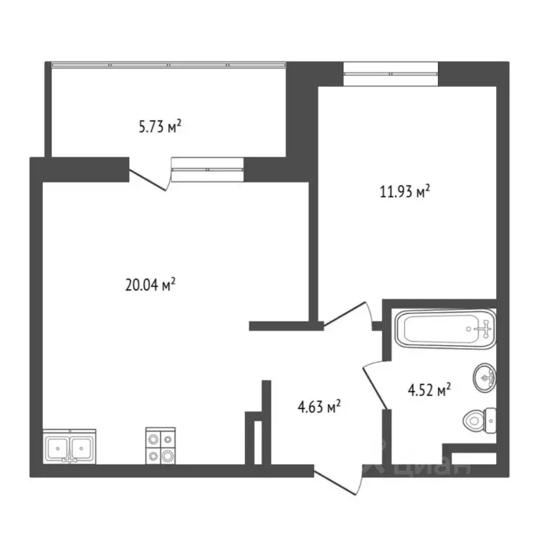 1-к кв. Тюменская область, Тюмень ул. Газовиков, 79 (47.0 м) - Фото 2