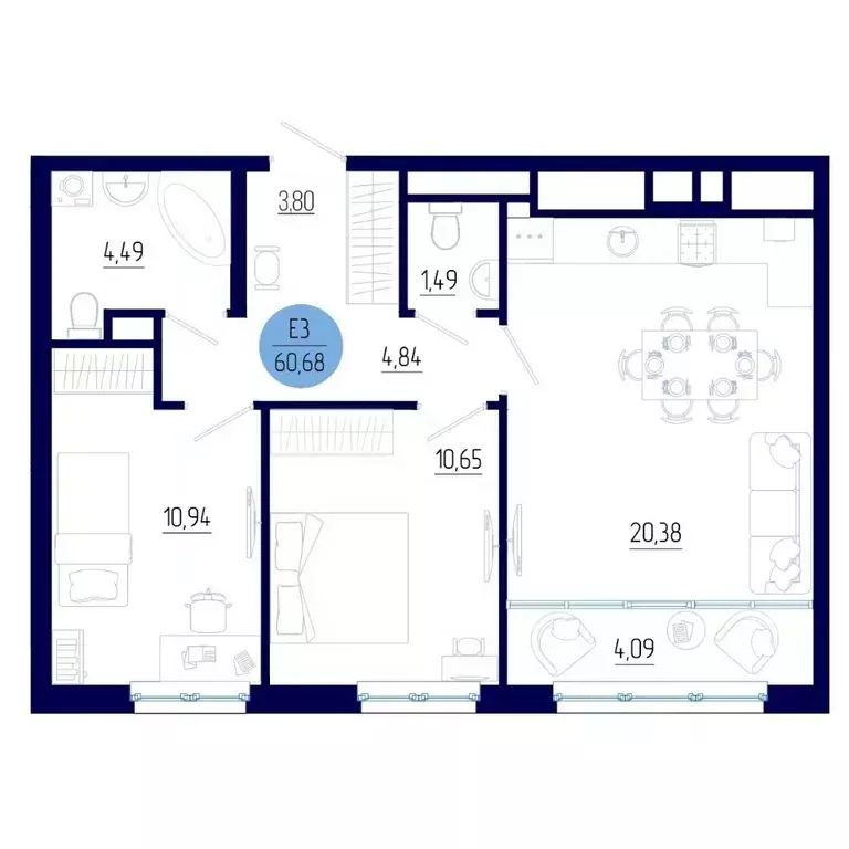 2-к кв. Рязанская область, Рязанский муниципальный округ, с. Дядьково ... - Фото 1