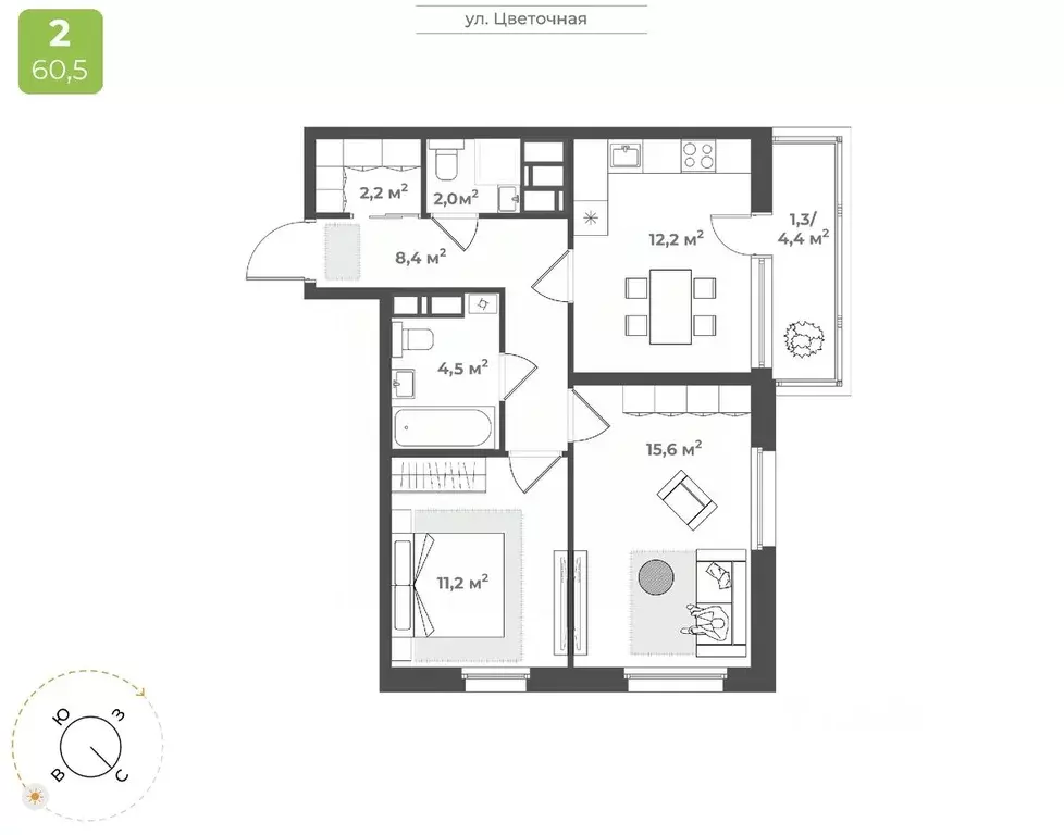 2-к кв. Тверская область, Тверь Соминка мкр,  (57.4 м) - Фото 1
