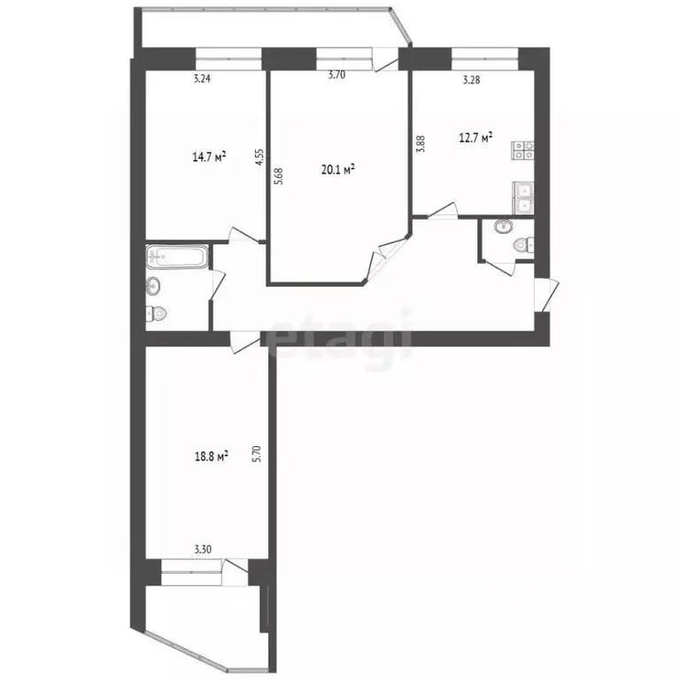 3-к кв. Архангельская область, Архангельск Воскресенская ул., 55 (88.3 ... - Фото 2