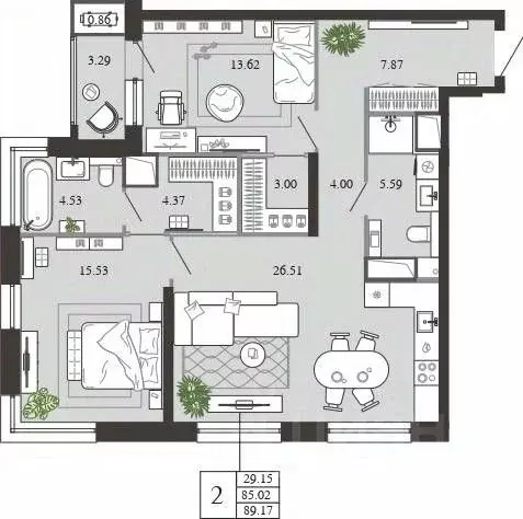 2-к кв. Тульская область, Тула ул. Фридриха Энгельса, 74 (89.17 м) - Фото 1