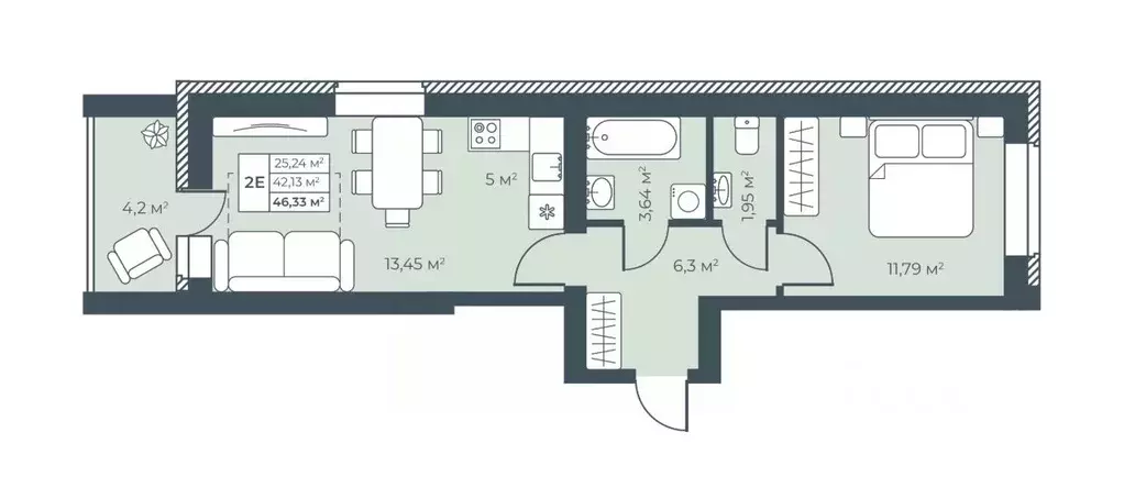 2-к кв. Нижегородская область, Выкса инженера Шухова кв-л,  (46.33 м) - Фото 1