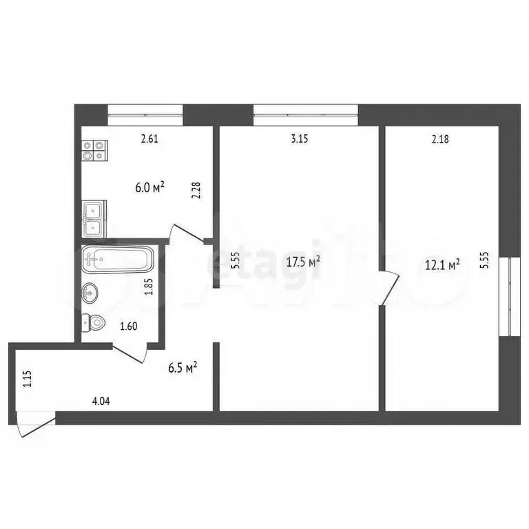 2-к. квартира, 45 м, 1/2 эт. - Фото 0