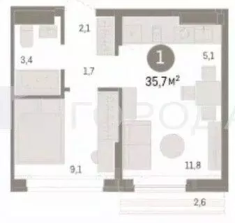 2-к кв. Новосибирская область, Новосибирск ул. Аэропорт, 2 (35.7 м) - Фото 1