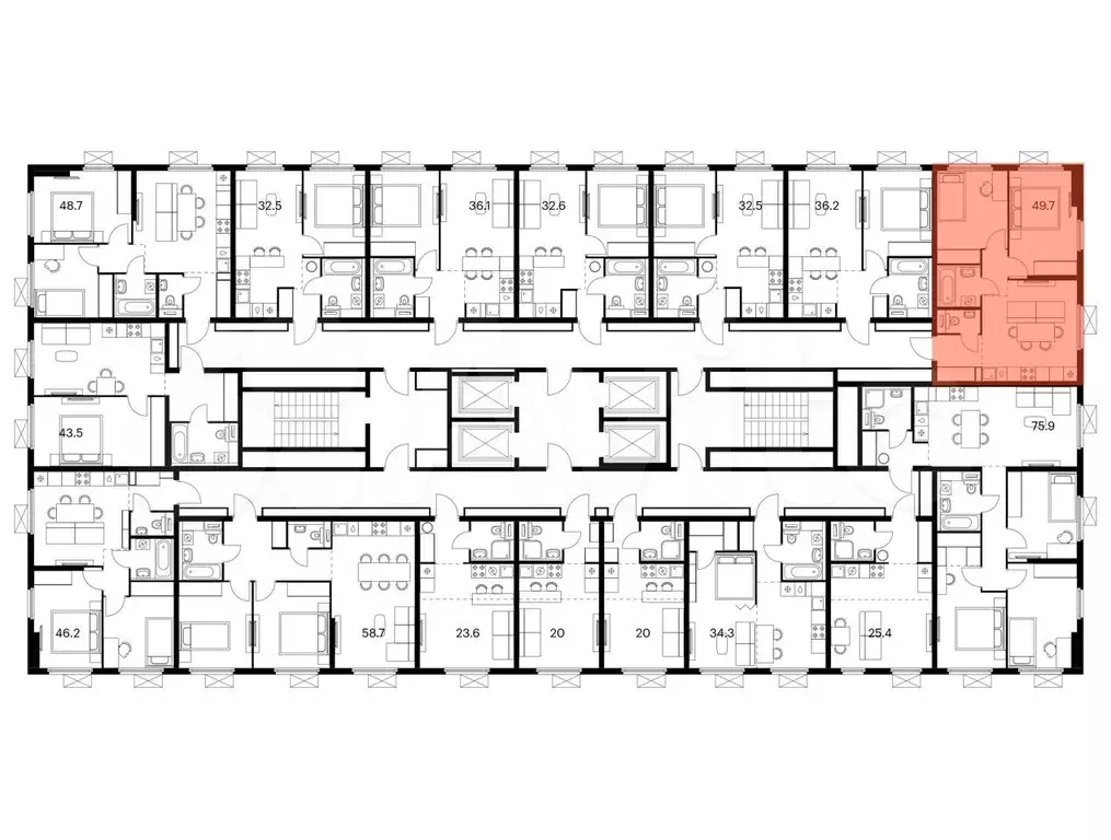 2-к. квартира, 49,7 м, 15/25 эт. - Фото 1